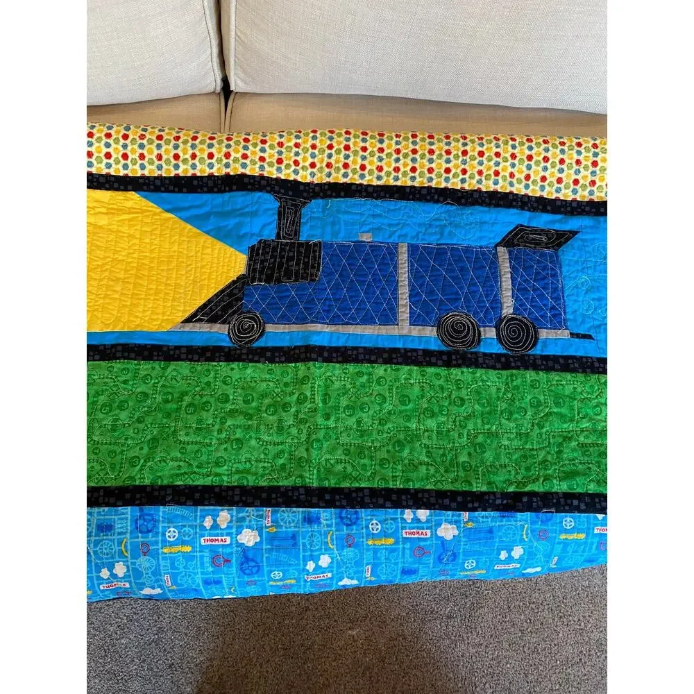 Handmade Thomas the Tank Engine & Friends Quilted Pieced Throw Crib Quilt